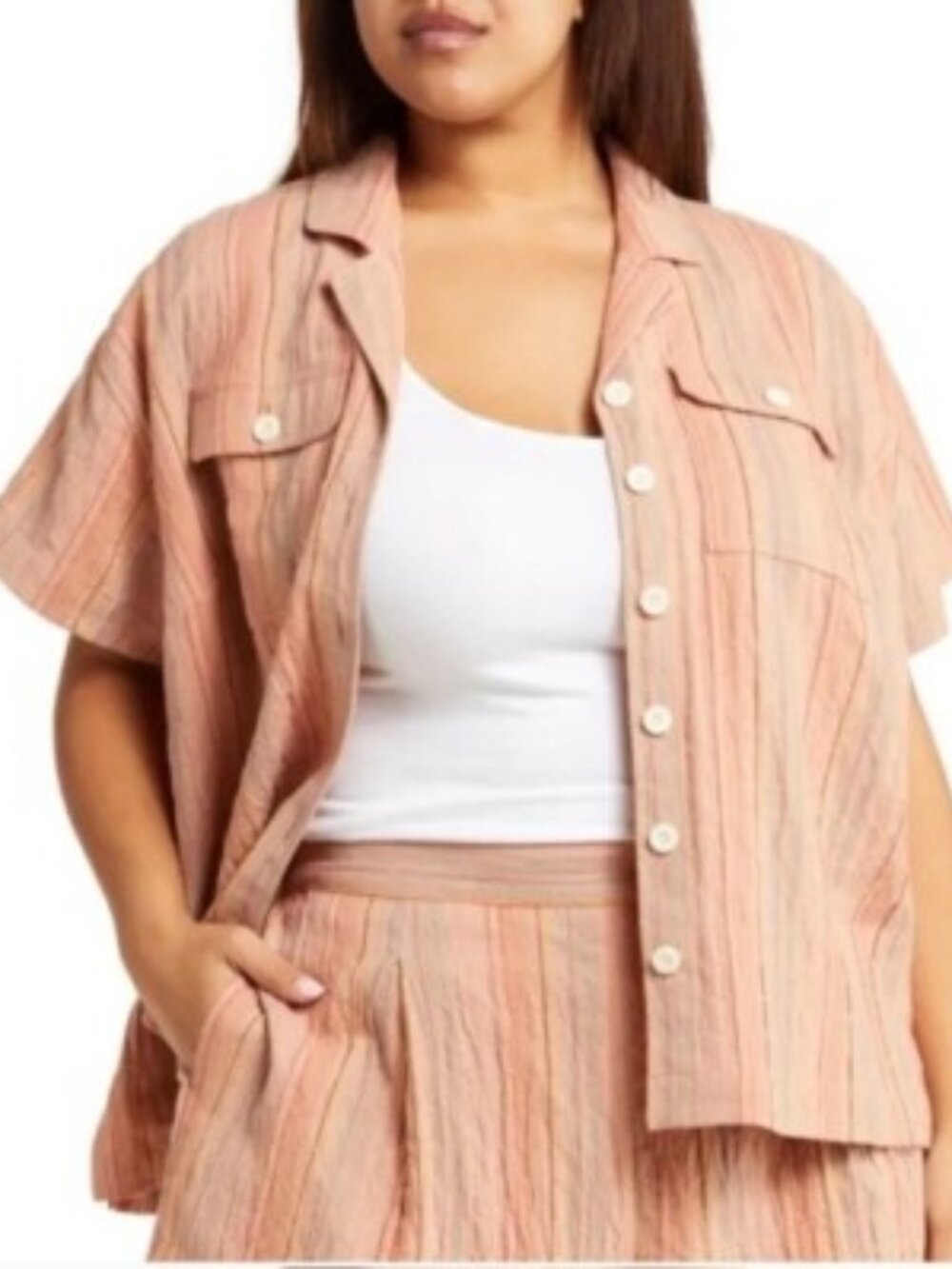 Madewell Striped Linen Cotton Camp Shirt Peach Orange Resort Small NWOT
